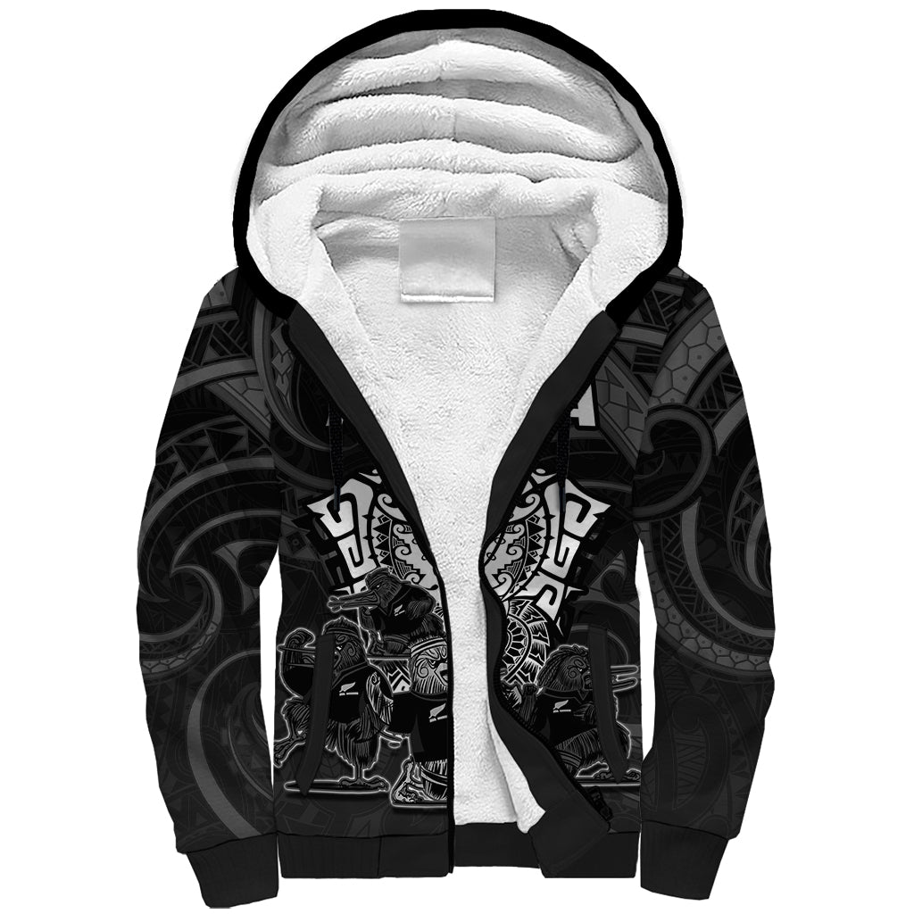 Personalised New Zealand Rugby Sherpa Hoodie Aotearoa Ka Mate Haka All Black Mix Ta Moko White Style LT9 Unisex White - Polynesian Pride