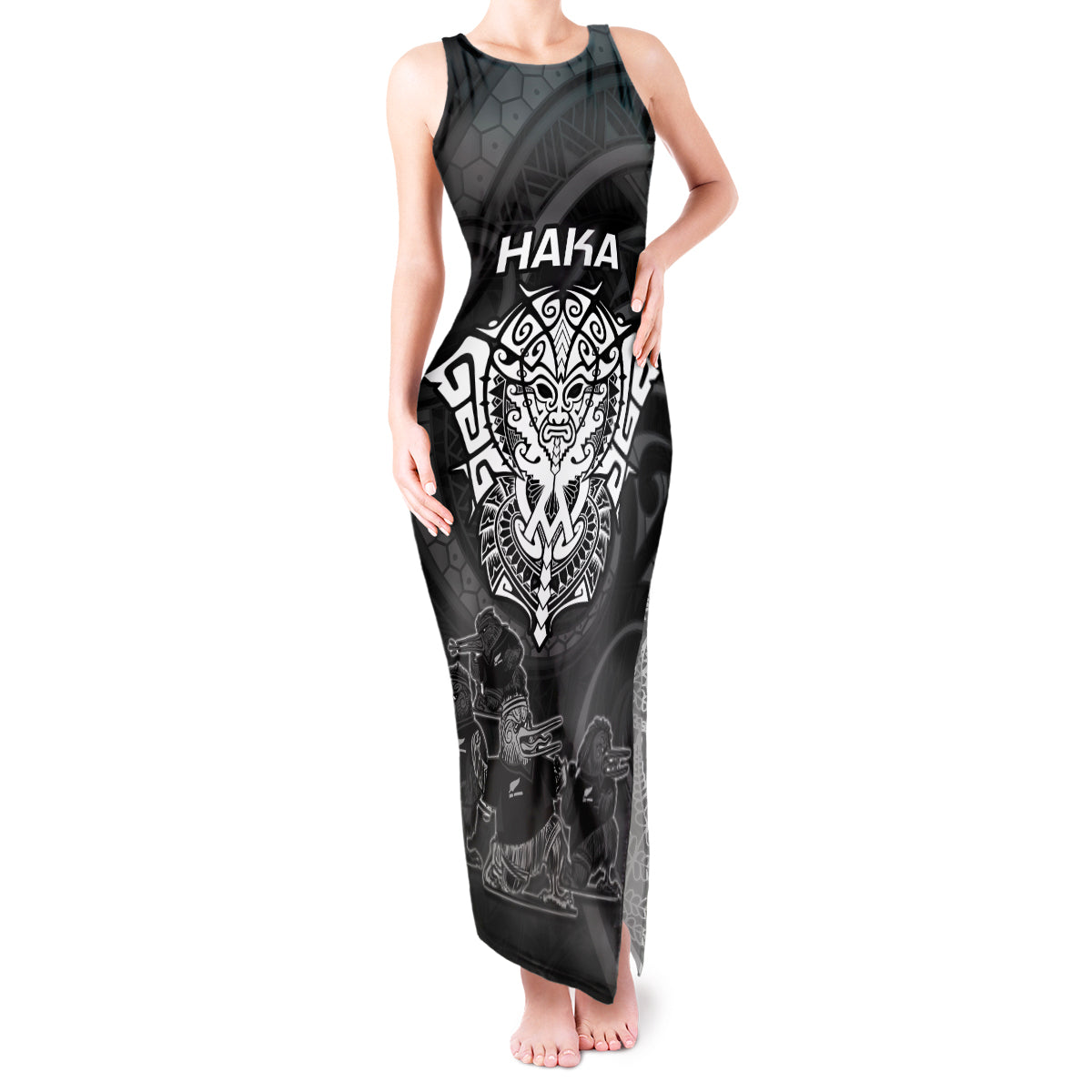 Personalised New Zealand Rugby Tank Maxi Dress Aotearoa Ka Mate Haka All Black Mix Ta Moko White Style LT9 Women White - Polynesian Pride