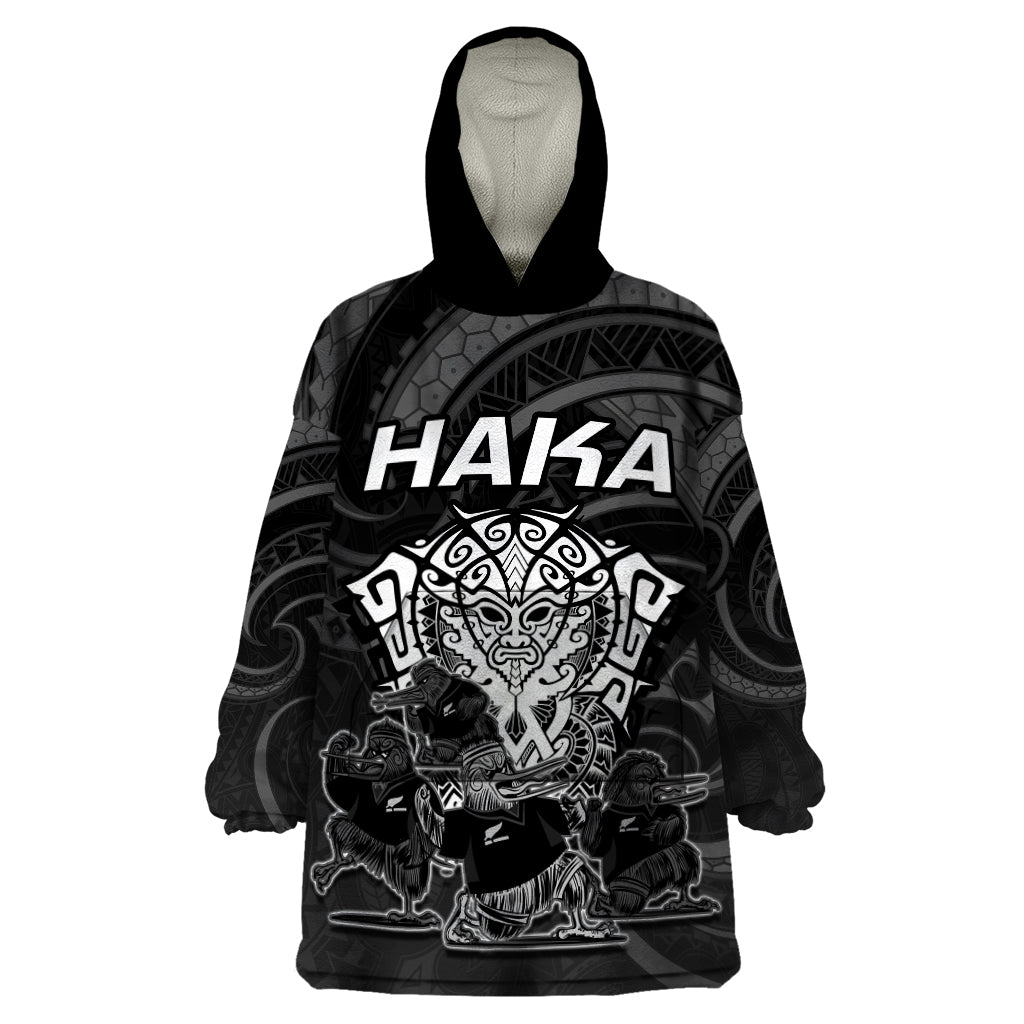 Personalised New Zealand Rugby Wearable Blanket Hoodie Aotearoa Ka Mate Haka All Black Mix Ta Moko White Style LT9 One Size White - Polynesian Pride