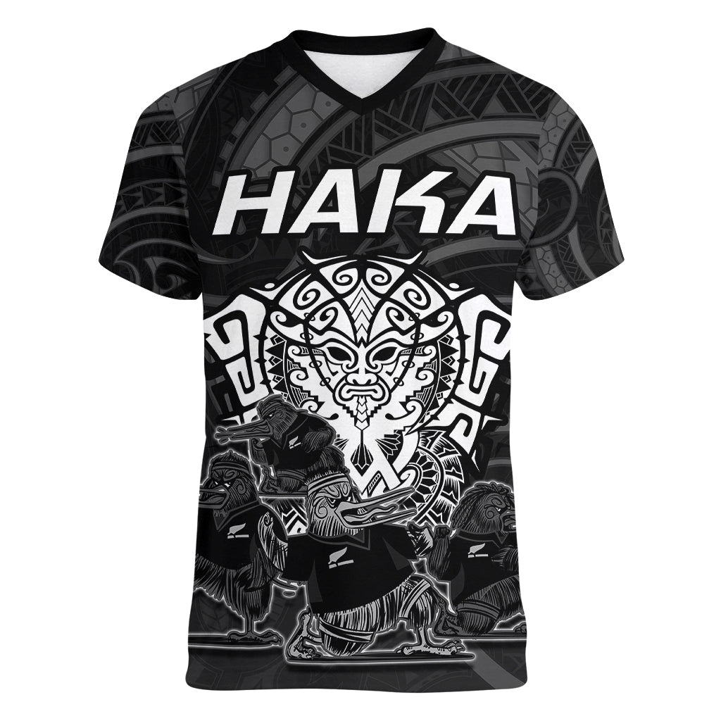 Personalised New Zealand Rugby Women V Neck T Shirt Aotearoa Ka Mate Haka All Black Mix Ta Moko White Style LT9 Female White - Polynesian Pride