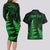 Personalised New Zealand Rugby Couples Matching Long Sleeve Bodycon Dress and Hawaiian Shirt Aotearoa Ka Mate Haka All Black Mix Ta Moko Green Style LT9 - Polynesian Pride