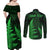 Personalised New Zealand Rugby Couples Matching Off Shoulder Maxi Dress and Long Sleeve Button Shirts Aotearoa Ka Mate Haka All Black Mix Ta Moko Green Style LT9 - Polynesian Pride