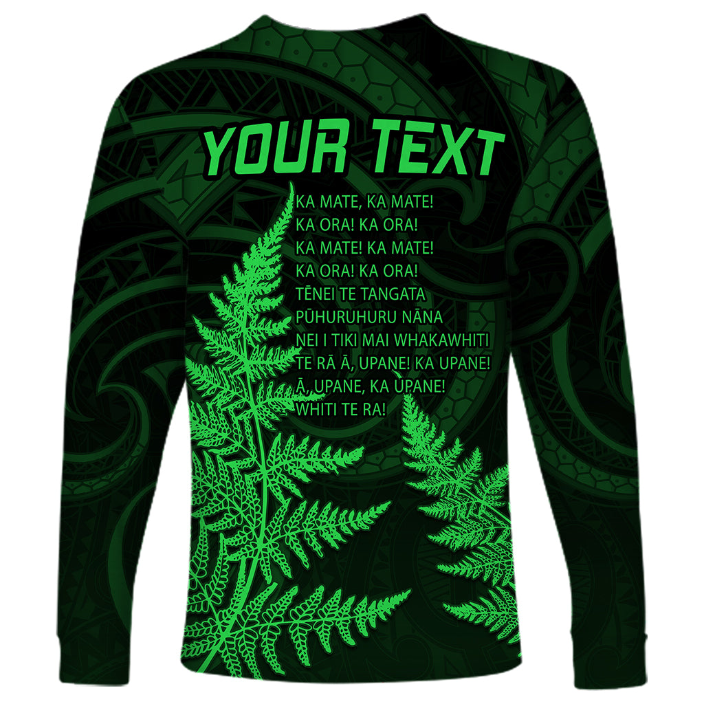 Personalised New Zealand Rugby Long Sleeve Shirt Aotearoa Ka Mate Haka All Black Mix Ta Moko Green Style LT9 - Polynesian Pride