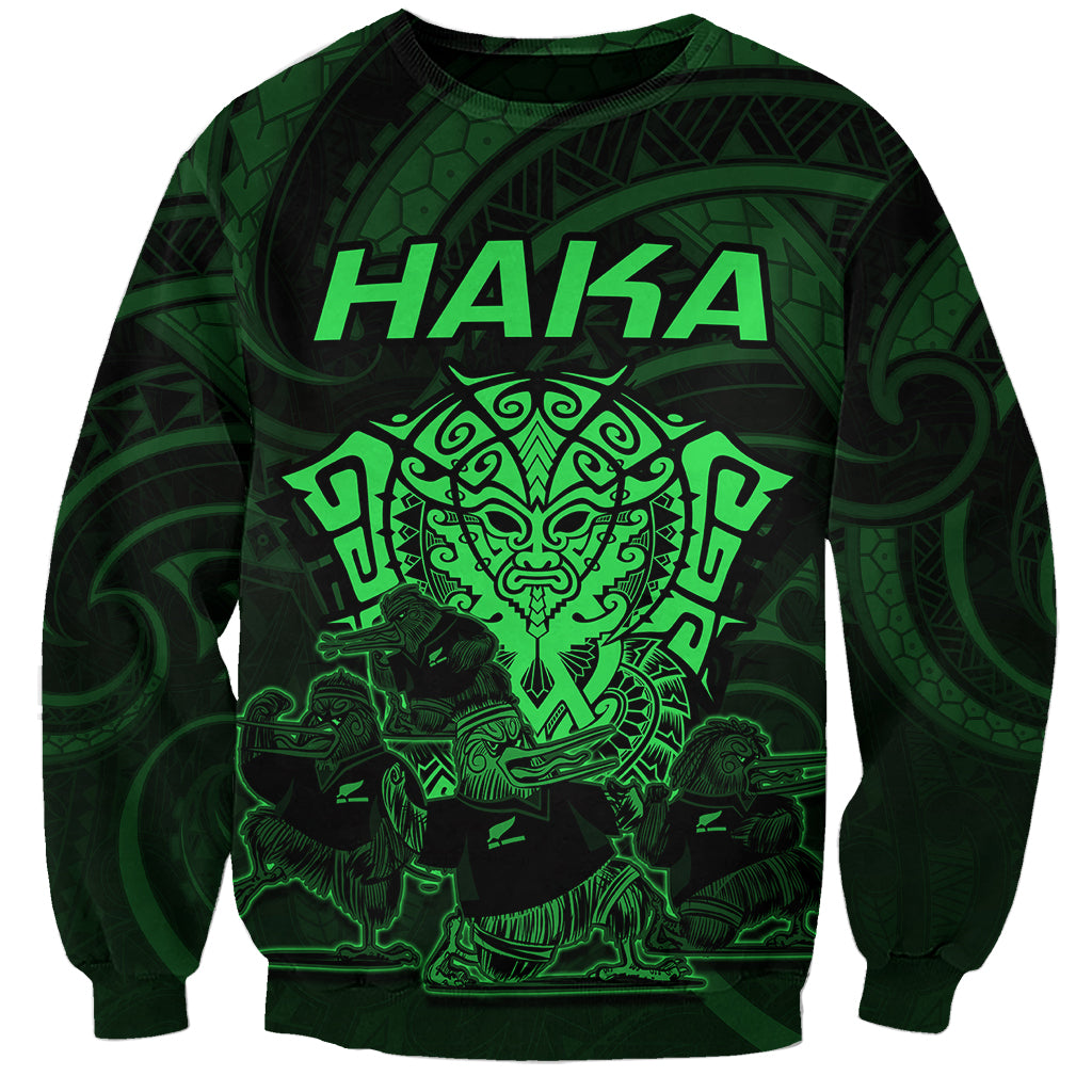 Personalised New Zealand Rugby Sweatshirt Aotearoa Ka Mate Haka All Black Mix Ta Moko Green Style LT9 Unisex Green - Polynesian Pride