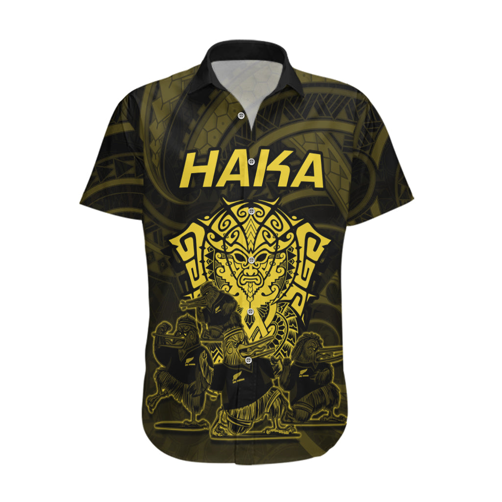 Personalised New Zealand Rugby Hawaiian Shirt Aotearoa Ka Mate Haka All Black Mix Ta Moko Gold Style LT9 Gold - Polynesian Pride