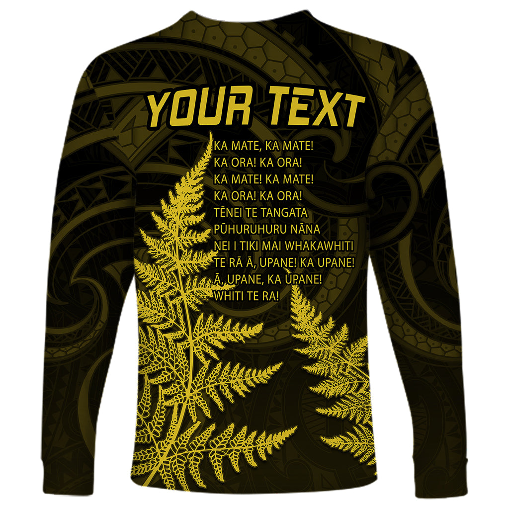 Personalised New Zealand Rugby Long Sleeve Shirt Aotearoa Ka Mate Haka All Black Mix Ta Moko Gold Style LT9 - Polynesian Pride