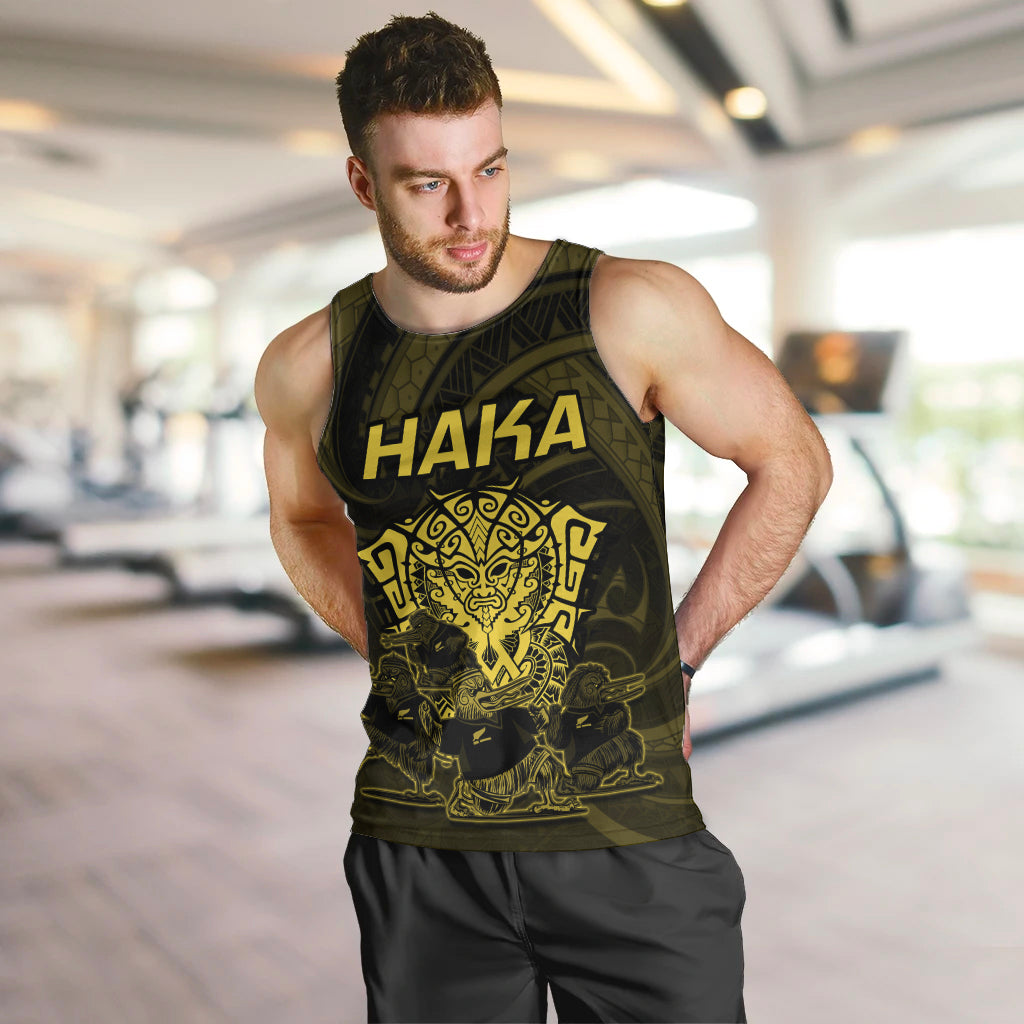 Personalised New Zealand Rugby Men Tank Top Aotearoa Ka Mate Haka All Black Mix Ta Moko Gold Style LT9 - Polynesian Pride