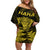 Personalised New Zealand Rugby Off Shoulder Short Dress Aotearoa Ka Mate Haka All Black Mix Ta Moko Gold Style LT9 Women Gold - Polynesian Pride