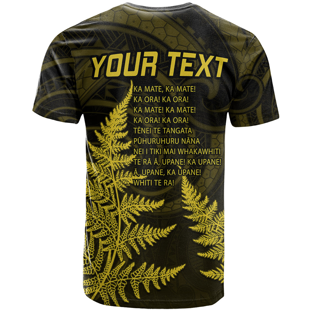 Personalised New Zealand Rugby T Shirt Aotearoa Ka Mate Haka All Black Mix Ta Moko Gold Style LT9 - Polynesian Pride