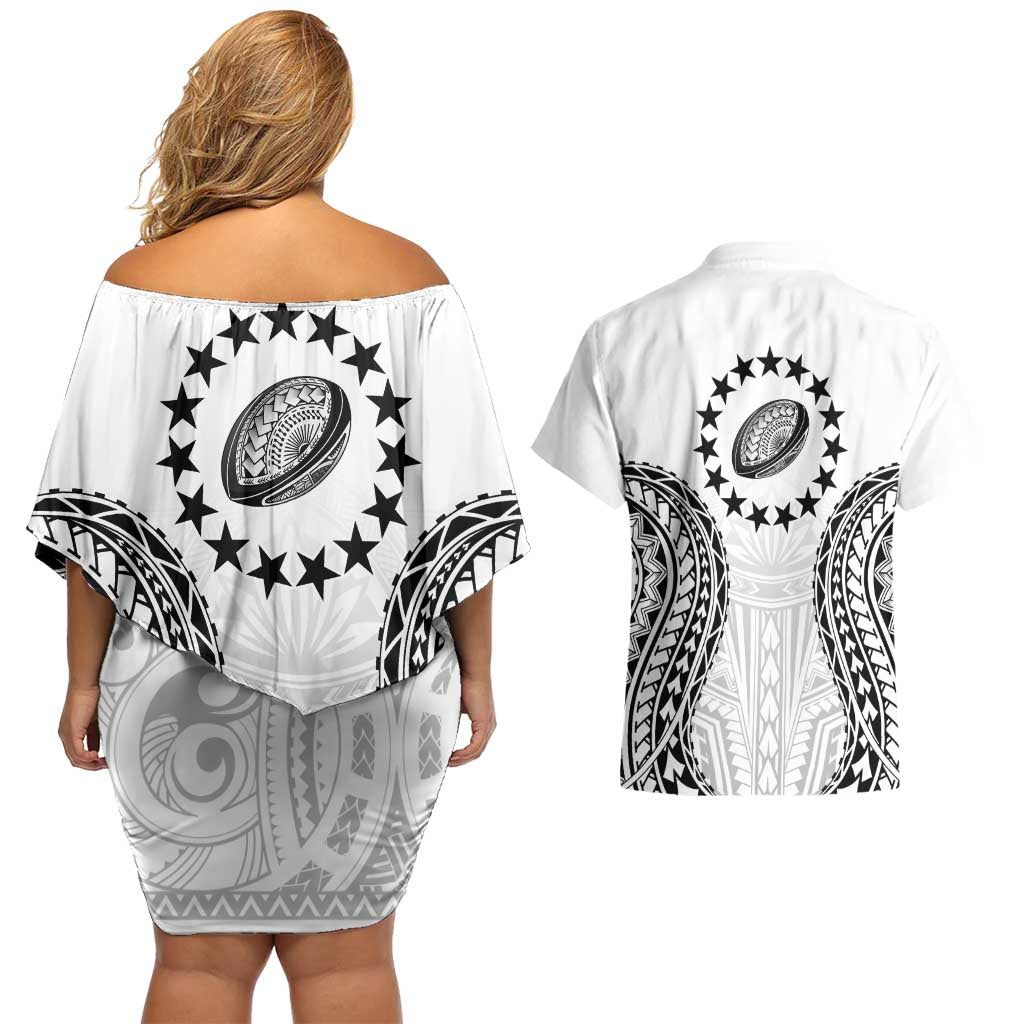 World Rugby Cook Islands Couples Matching Off Shoulder Short Dress and Hawaiian Shirt Kukis Make History - Polynesian Pride