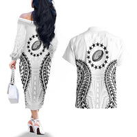 World Rugby Cook Islands Couples Matching Off The Shoulder Long Sleeve Dress and Hawaiian Shirt Kukis Make History - Polynesian Pride