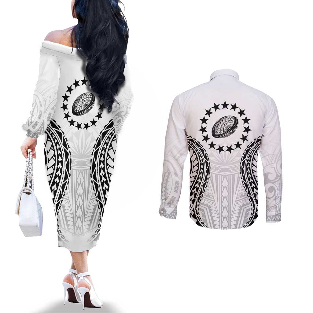 World Rugby Cook Islands Couples Matching Off The Shoulder Long Sleeve Dress and Long Sleeve Button Shirt Kukis Make History - Polynesian Pride