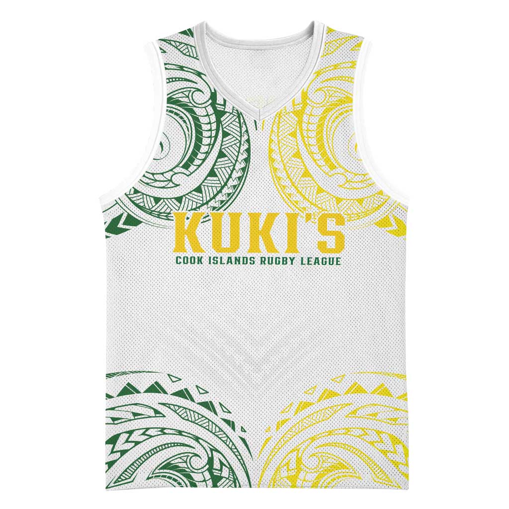 World Rugby Cook Islands Basketball Jersey White Polynesian Tribal Pattern - Polynesian Pride