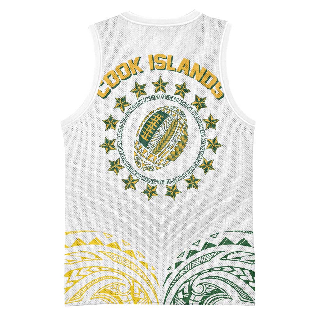 World Rugby Cook Islands Basketball Jersey White Polynesian Tribal Pattern - Polynesian Pride