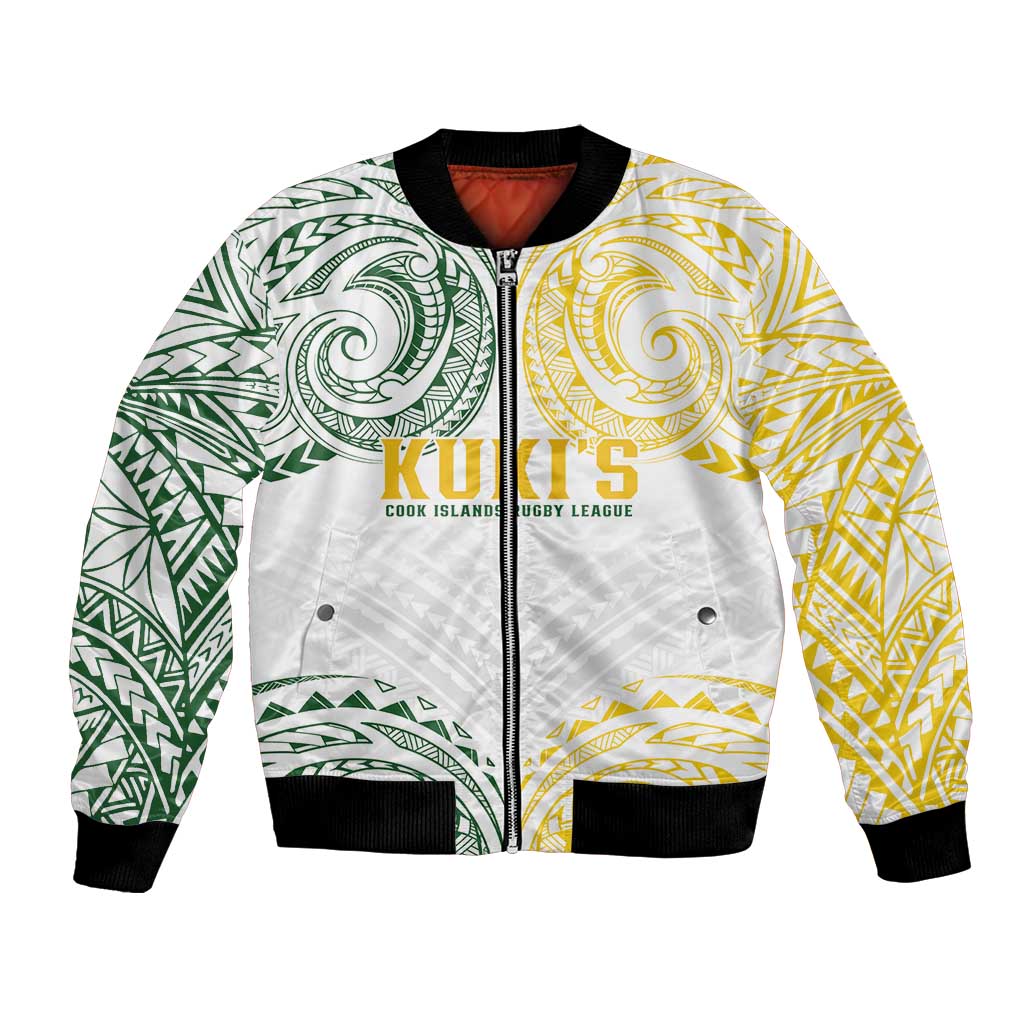 World Rugby Cook Islands Bomber Jacket White Polynesian Tribal Pattern - Polynesian Pride
