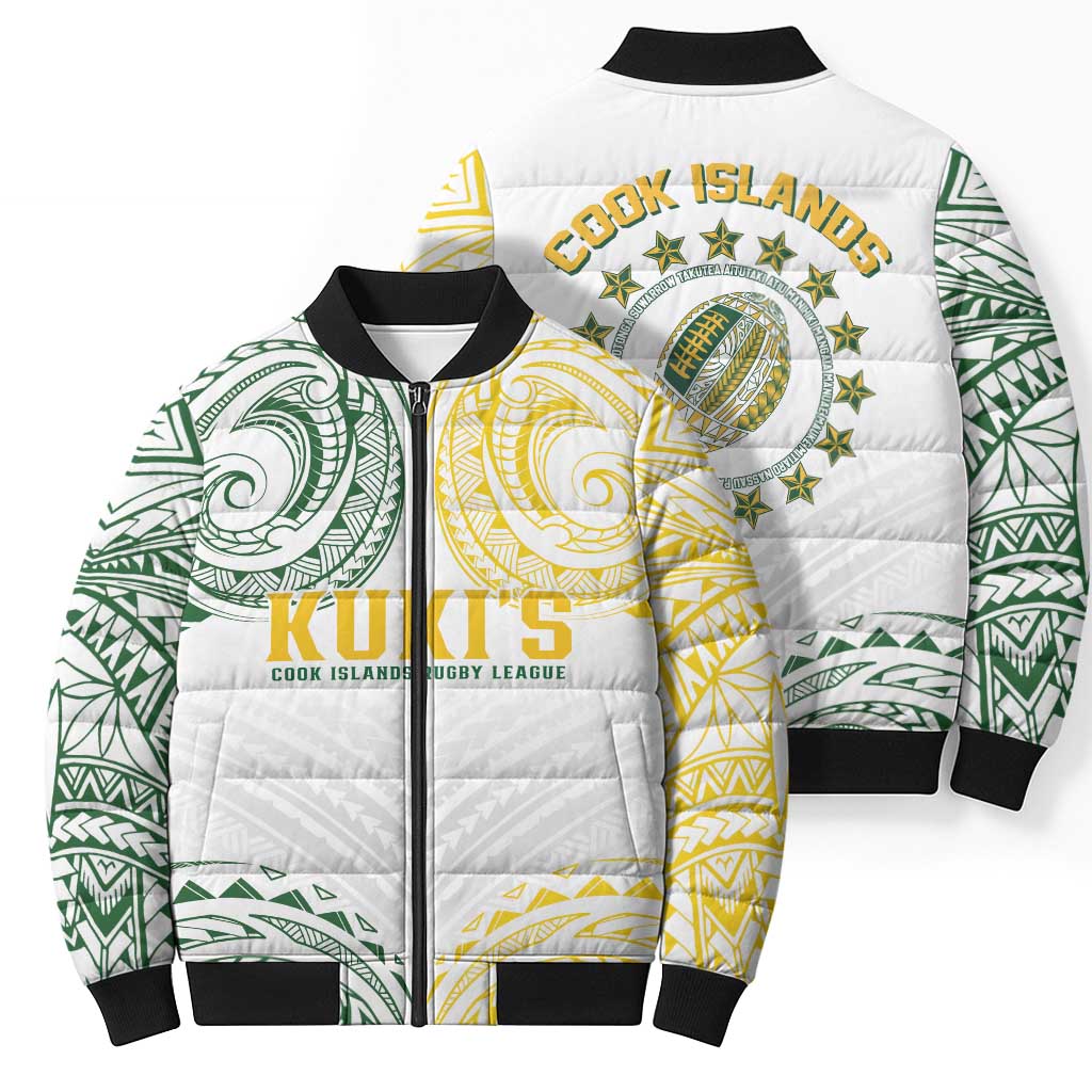 World Rugby Cook Islands Bomber Puffer Jacket White Polynesian Tribal Pattern - Polynesian Pride