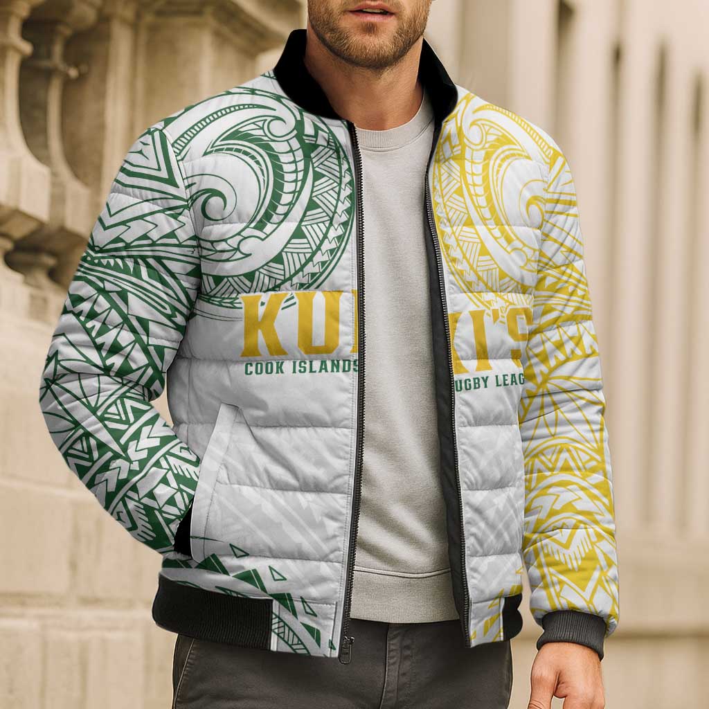 World Rugby Cook Islands Bomber Puffer Jacket White Polynesian Tribal Pattern - Polynesian Pride