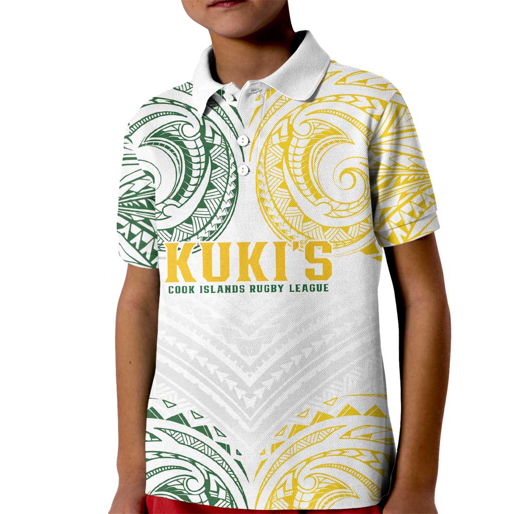 World Rugby Cook Islands Kid Polo Shirt White Polynesian Tribal Pattern - Polynesian Pride