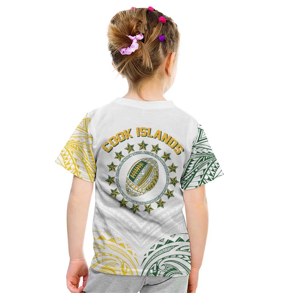 World Rugby Cook Islands Kid T Shirt White Polynesian Tribal Pattern - Polynesian Pride