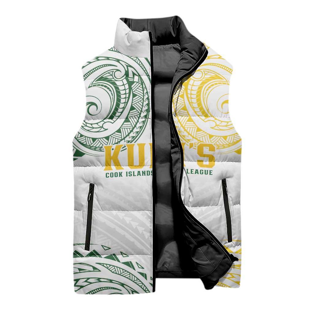 World Rugby Cook Islands Sleeveless Puffer Jacket White Polynesian Tribal Pattern - Polynesian Pride