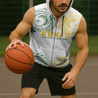 World Rugby Cook Islands Sleeveless Zip Hoodie White Polynesian Tribal Pattern - Polynesian Pride