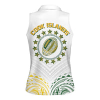 World Rugby Cook Islands Women Sleeveless Polo Shirt White Polynesian Tribal Pattern - Polynesian Pride