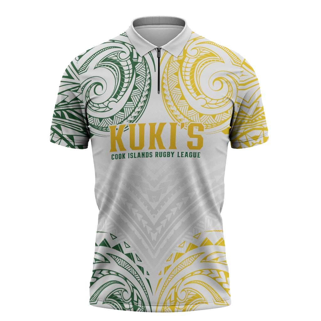 World Rugby Cook Islands Zipper Polo Shirt White Polynesian Tribal Pattern - Polynesian Pride