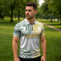 World Rugby Cook Islands Zipper Polo Shirt White Polynesian Tribal Pattern - Polynesian Pride