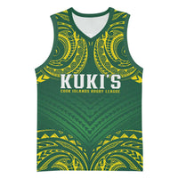 World Rugby Cook Islands Basketball Jersey Green Polynesian Tribal Pattern - Polynesian Pride