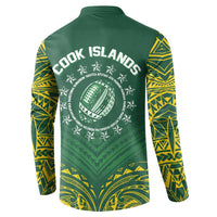 World Rugby Cook Islands Button Sweatshirt Green Polynesian Tribal Pattern - Polynesian Pride