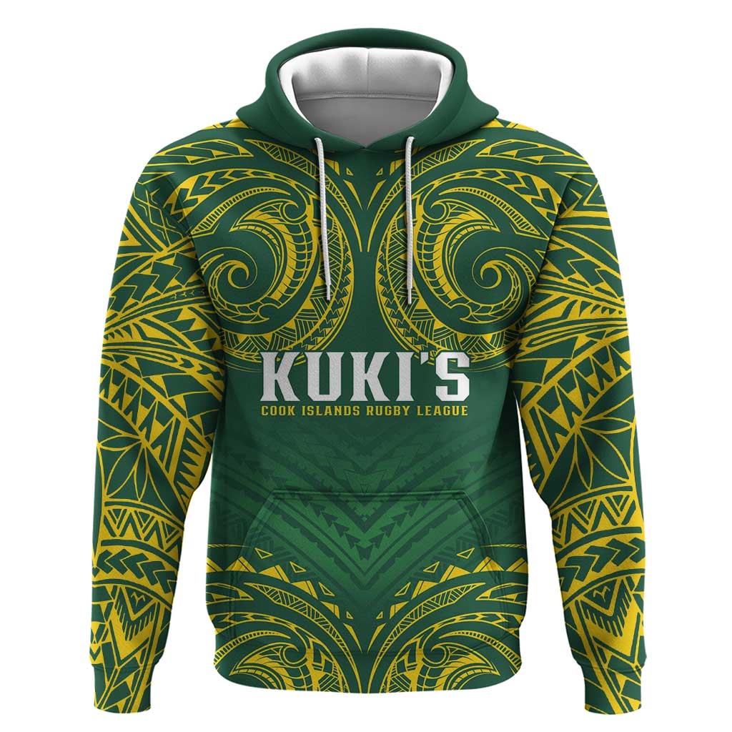 World Rugby Cook Islands Hoodie Green Polynesian Tribal Pattern - Polynesian Pride