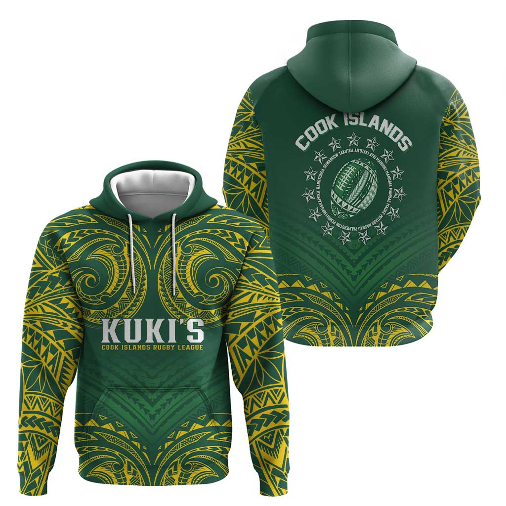 World Rugby Cook Islands Hoodie Green Polynesian Tribal Pattern - Polynesian Pride