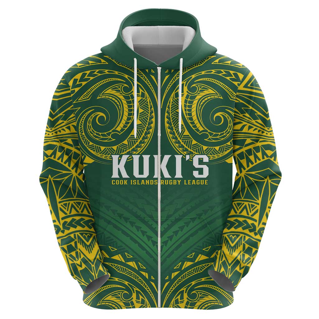 World Rugby Cook Islands Hoodie Green Polynesian Tribal Pattern - Polynesian Pride