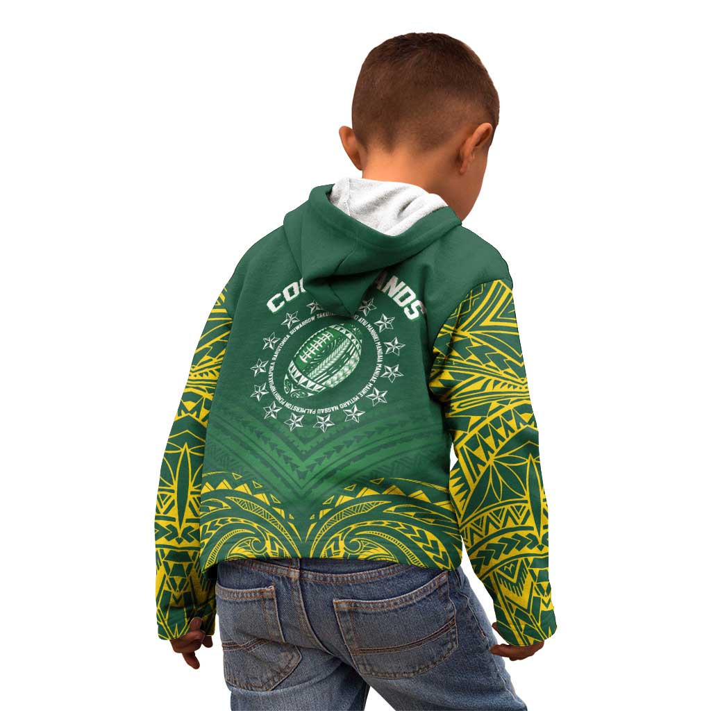 World Rugby Cook Islands Kid Hoodie Green Polynesian Tribal Pattern - Polynesian Pride