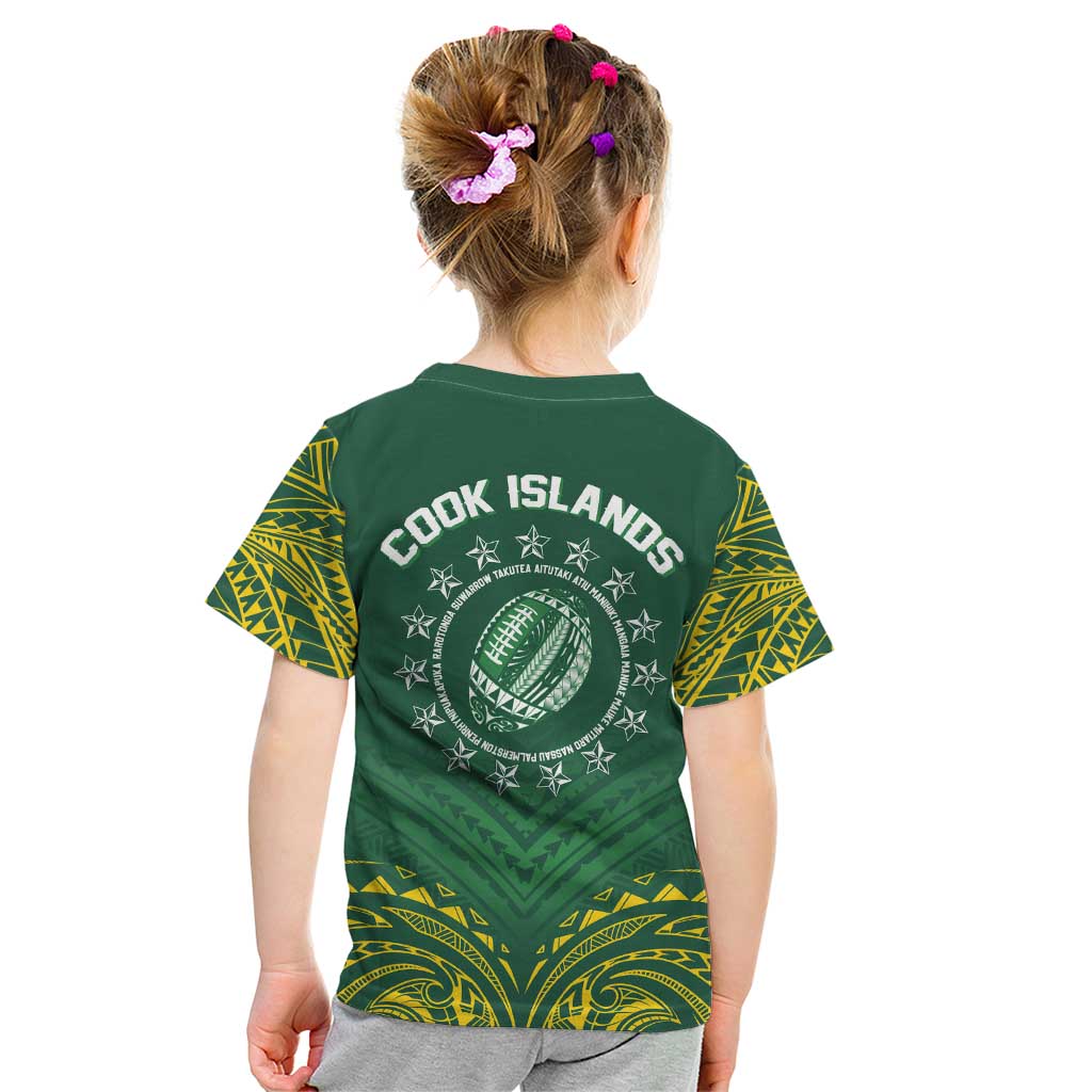 World Rugby Cook Islands Kid T Shirt Green Polynesian Tribal Pattern - Polynesian Pride