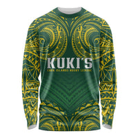 World Rugby Cook Islands Long Sleeve Shirt Green Polynesian Tribal Pattern - Polynesian Pride