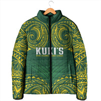 World Rugby Cook Islands Padded Jacket Green Polynesian Tribal Pattern - Polynesian Pride