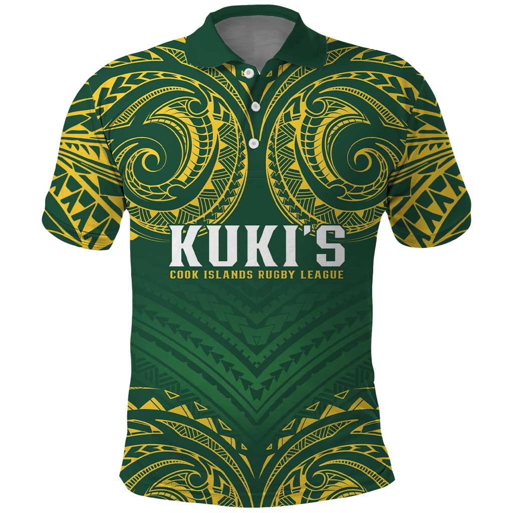 World Rugby Cook Islands Polo Shirt Green Polynesian Tribal Pattern - Polynesian Pride