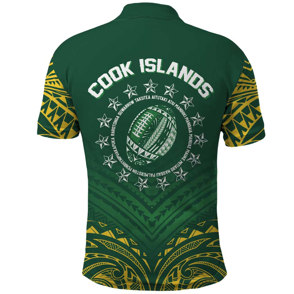 World Rugby Cook Islands Polo Shirt Green Polynesian Tribal Pattern - Polynesian Pride