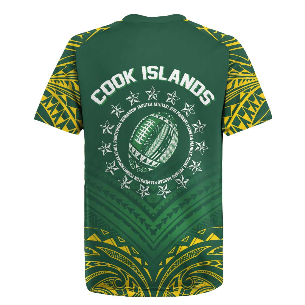World Rugby Cook Islands Rugby Jersey Green Polynesian Tribal Pattern - Polynesian Pride