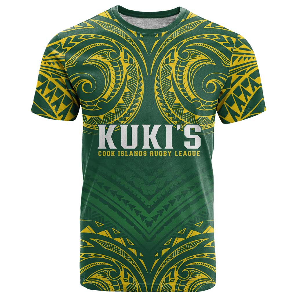 World Rugby Cook Islands T Shirt Green Polynesian Tribal Pattern - Polynesian Pride