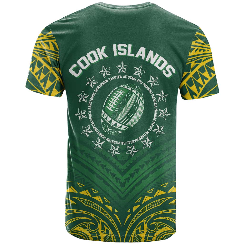 World Rugby Cook Islands T Shirt Green Polynesian Tribal Pattern - Polynesian Pride
