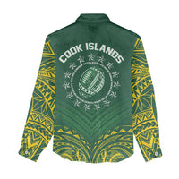 World Rugby Cook Islands Women Casual Shirt Green Polynesian Tribal Pattern - Polynesian Pride