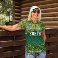 World Rugby Cook Islands Women Polo Shirt Green Polynesian Tribal Pattern - Polynesian Pride