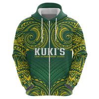 World Rugby Cook Islands Zip Hoodie Green Polynesian Tribal Pattern - Polynesian Pride
