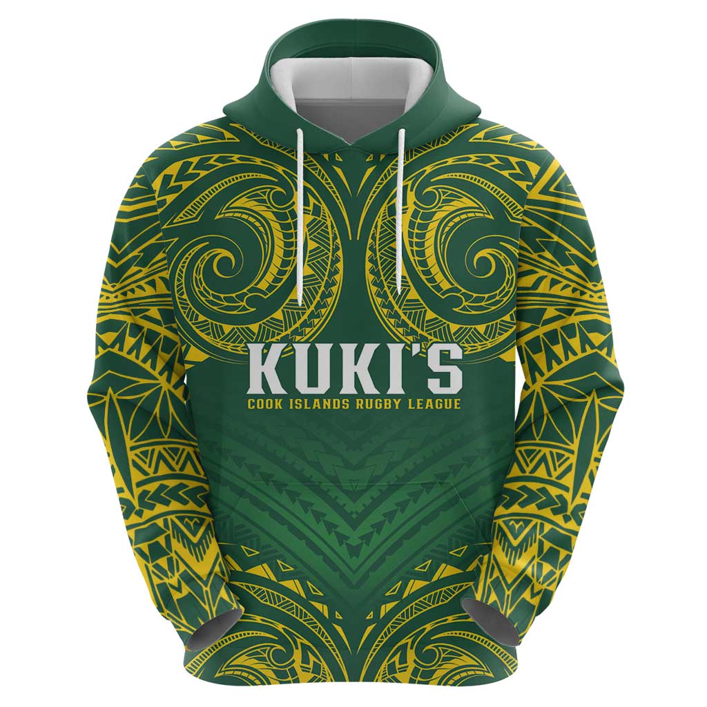 World Rugby Cook Islands Zip Hoodie Green Polynesian Tribal Pattern - Polynesian Pride