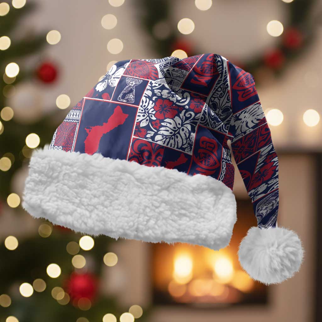 Guam Felis Pasgua Christmas Santa Hat Pacific Patchwork Xmas Vibes LT9 With Fur Blue - Polynesian Pride