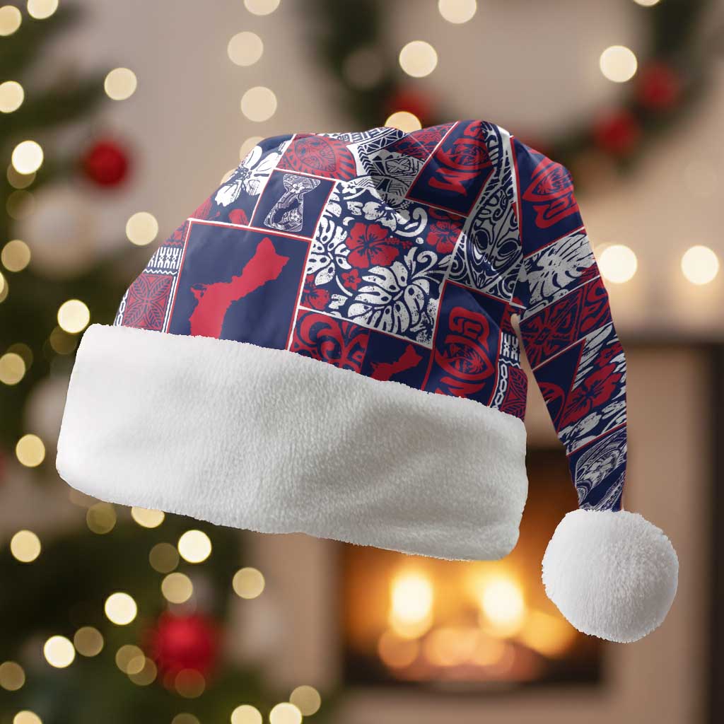 Guam Felis Pasgua Christmas Santa Hat Pacific Patchwork Xmas Vibes LT9 Without Fur Blue - Polynesian Pride