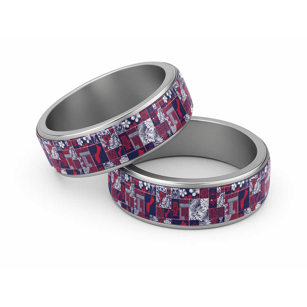 Guam Felis Pasgua Classic Ring Pacific Patchwork Xmas Vibes LT9 Sliver Blue - Polynesian Pride
