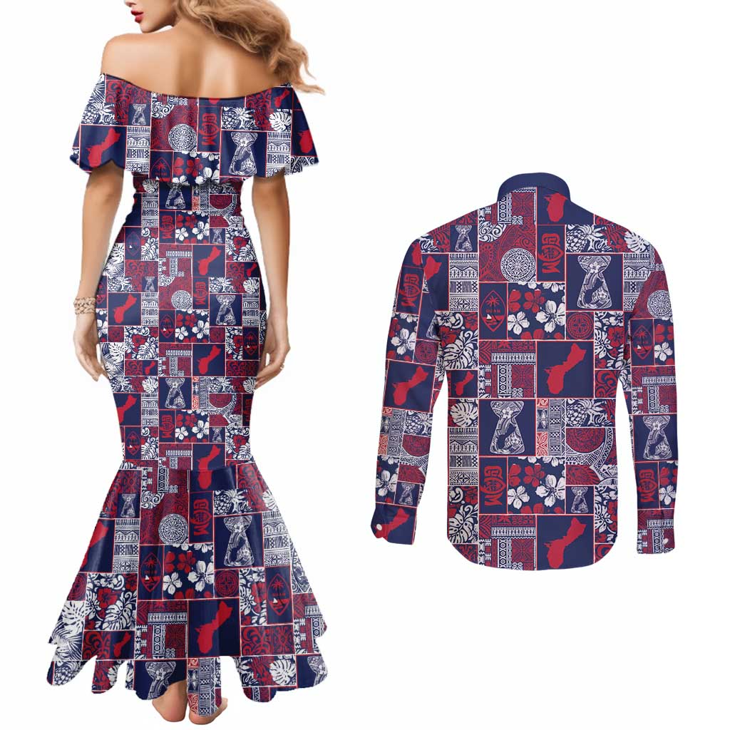 Guam Felis Pasgua Couples Matching Mermaid Dress and Long Sleeve Button Shirt Pacific Patchwork Xmas Vibes - Polynesian Pride